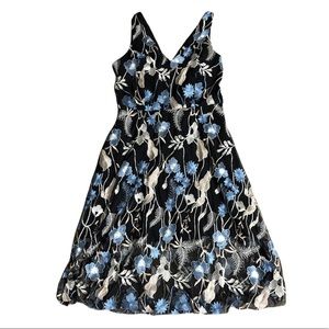 NWT Vince Camuto Black Dress with Blue Floral Design Embroidered